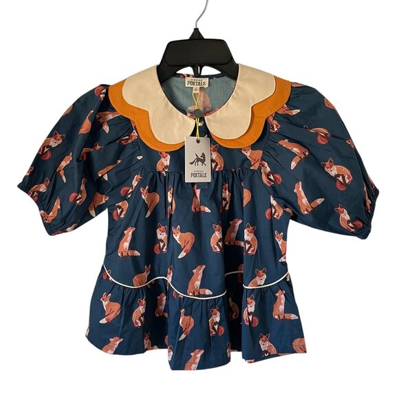 Fox Print Blouse with Scalloped Collar - Picture 1 of 5